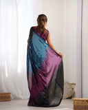 Multicolor Ombre Sequin Saree in Black, Blue & Magenta Hues