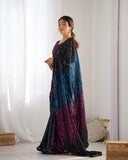 Multicolor Ombre Sequin Saree in Black, Blue & Magenta Hues