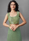 Midnight Noir Pista Green Sequin Georgette Saree For Women