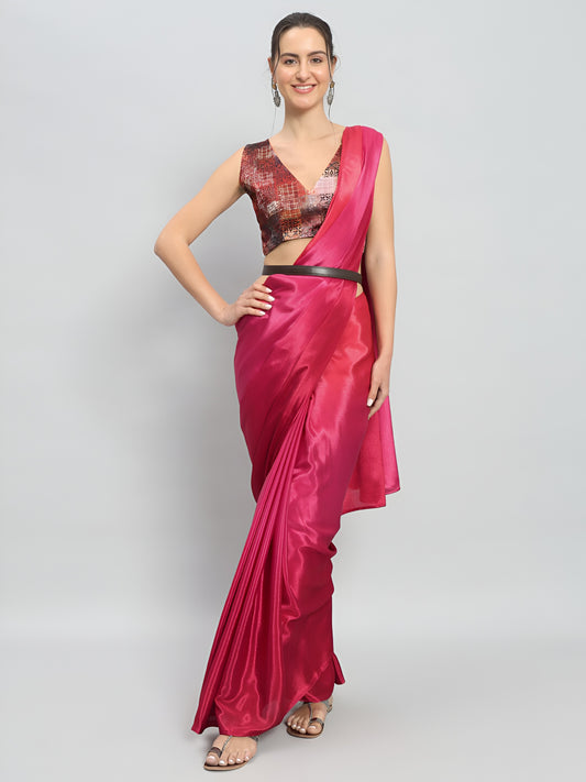 Pink Satin Silk Saree for Evening & Festive Ready to Wear Saree