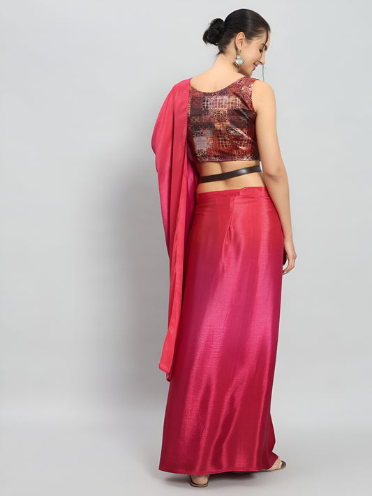 Pink Satin Silk Saree for Evening & Festive Ready to Wear Saree
