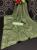 Midnight Noir Pista Green Sequin Georgette Saree For Women