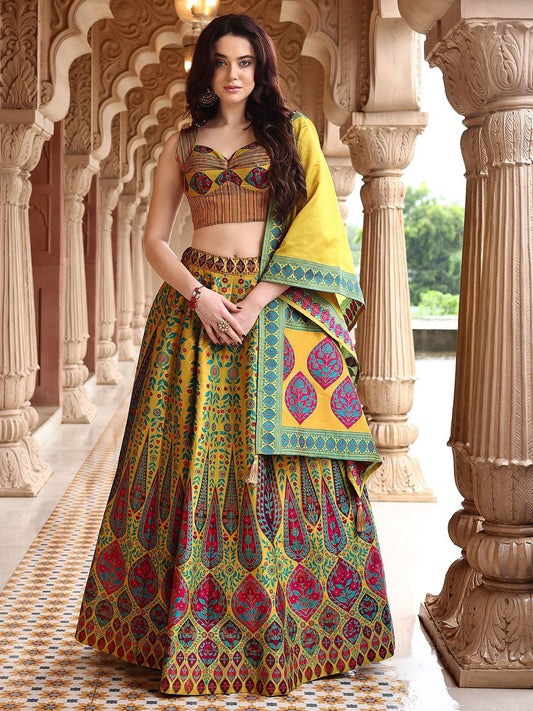 Sunlit Mustard Heritage Print Lehenga Set