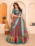 Purple Teal Silk Blend Half Saree Lehenga Choli, South Indian Langa Voni Set