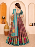 Purple Teal Silk Blend Half Saree Lehenga Choli, South Indian Langa Voni Set