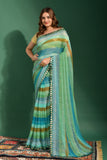 Aqua Horizon Striped Georgette Saree with Mirror Work Border