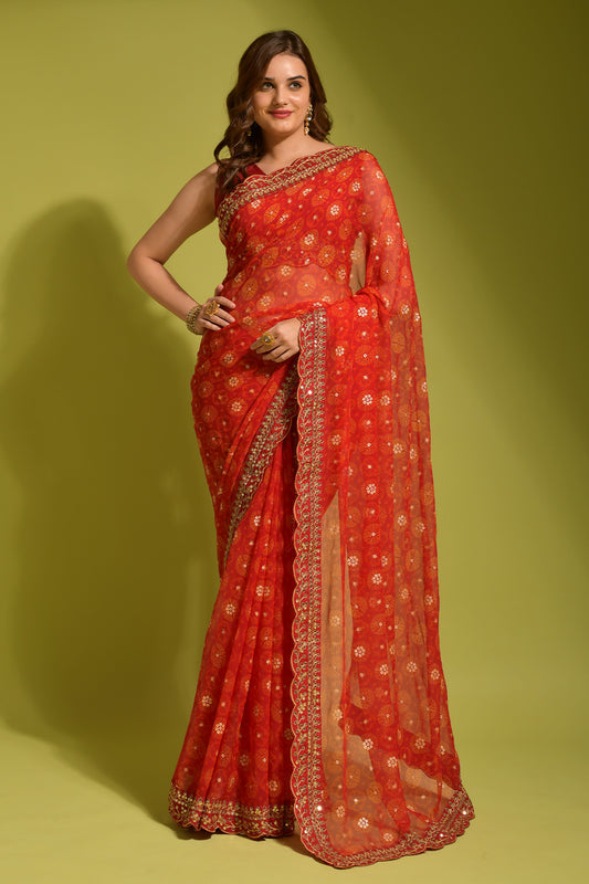Royal Envy Maroon Saree with Gold Foil Buti & Lace Border
