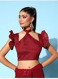 Maroon Sequin Georgette Saree with Geometric Diamond Embroidery