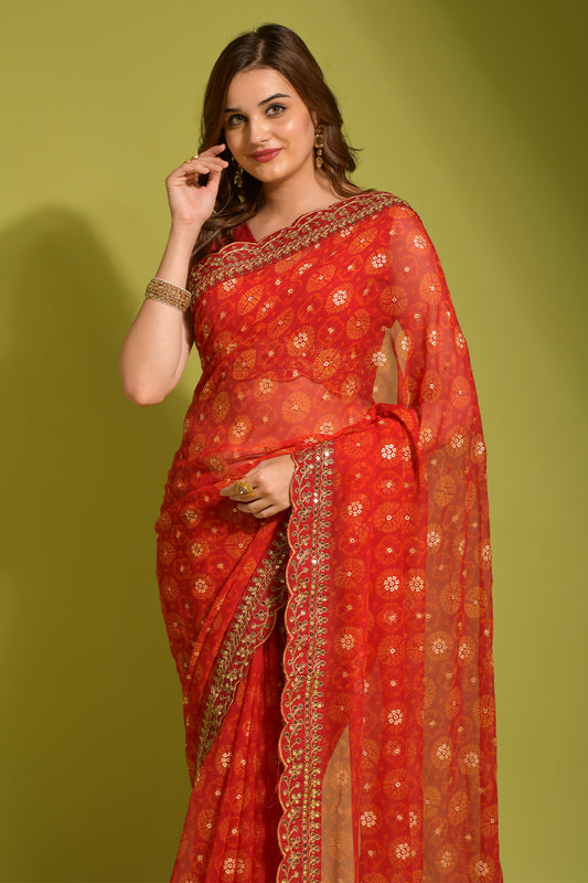 Royal Envy Maroon Saree with Gold Foil Buti & Lace Border