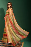Sunset Radiance Striped Georgette Saree with Mirror Work Border