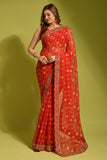 Royal Envy Maroon Saree with Gold Foil Buti & Lace Border