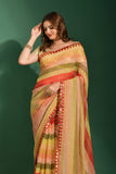 Sunset Radiance Striped Georgette Saree with Mirror Work Border