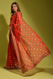 Royal Envy Maroon Saree with Gold Foil Buti & Lace Border