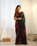 Red & Green Ombre Sequin Saree with Black Pallu – Partywear Glam Saree