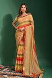 Sunset Radiance Striped Georgette Saree with Mirror Work Border