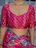 Pink & Multi Floral Printed Ready To Wear Saree with Scalloped Border
