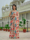 Sea Green & Multi Floral Printed Ready To Wear Saree with Scalloped Border