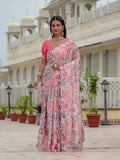 Peach & Pink Floral Printed Ready To Wear Saree with Scalloped Border