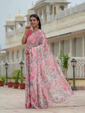 Peach & Pink Floral Printed Ready To Wear Saree with Scalloped Border