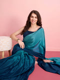 Teal Blue Satin Silk Saree for Evening & Festive Ready to Wear Saree