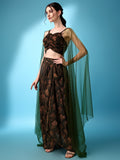 Rihana Olive Green Drape Skirt Set with Cape Sleeves
