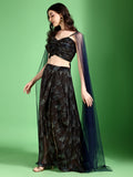 Rihana Navy Blue Drape Skirt Set with Cape Sleeves