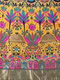Vibrant Yellow Brocade Lehenga with Designer Blouse & Navy Dupatta