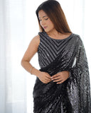 Silver & Black Designer Sequin Saree – Elegant Evening Partywear
