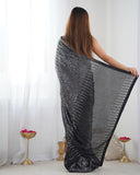 Silver & Black Designer Sequin Saree – Elegant Evening Partywear