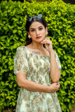 Vintage Floral Smocked Maxi Dress with Ruffle Hem – Sage Bloom Edition