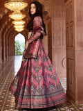 Aarvi Rani Pink Banarasi Silk Lehenga Set with Maroon Brocade Dupatta