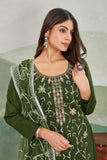 Elegant Olive Green Embroidered Straight Suit Set with Dupatta