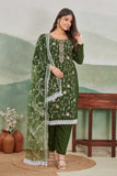 Elegant Olive Green Embroidered Straight Suit Set with Dupatta