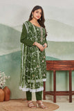 Elegant Olive Green Embroidered Straight Suit Set with Dupatta