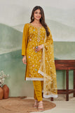 Mustard Yellow Embroidered Straight Suit Set with Net Dupatta