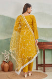 Mustard Yellow Embroidered Straight Suit Set with Net Dupatta