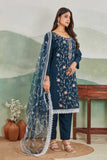 Teal Blue Embroidered Salwar Suit with Net Dupatta