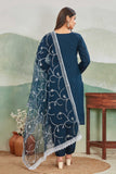 Teal Blue Embroidered Salwar Suit with Net Dupatta