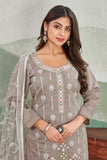 Taupe Embroidered Salwar Suit with Net Dupatt