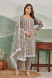 Taupe Embroidered Salwar Suit with Net Dupatt
