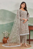 Taupe Embroidered Salwar Suit with Net Dupatt