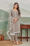 Taupe Embroidered Salwar Suit with Net Dupatt