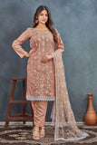 Dusty Rose Embroidered Salwar Suit with Net Dupatta