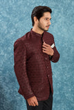 Men's Indian Ethnic Jacquard Silk Jodhpuri Coat Jacket Indo-Western Blazer with Mandarin Collar