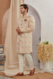 Men's Indian Designer Wedding Festive Wear Asymmetric Sherwani with White Churidar Pants