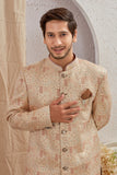 Men's Indian Designer Wedding Festive Wear Asymmetric Sherwani with White Churidar Pants