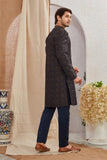 Men's Indian Designer Wedding Festive Wear Asymmetric Sherwani with Navy Blue Churidar Pants