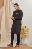 Men's Indian Designer Wedding Festive Wear Asymmetric Sherwani with Navy Blue Churidar Pants