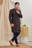 Men's Indian Designer Wedding Festive Wear Asymmetric Sherwani with Navy Blue Churidar Pants
