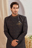 Men's Indian Designer Wedding Festive Wear Asymmetric Sherwani with Navy Blue Churidar Pants